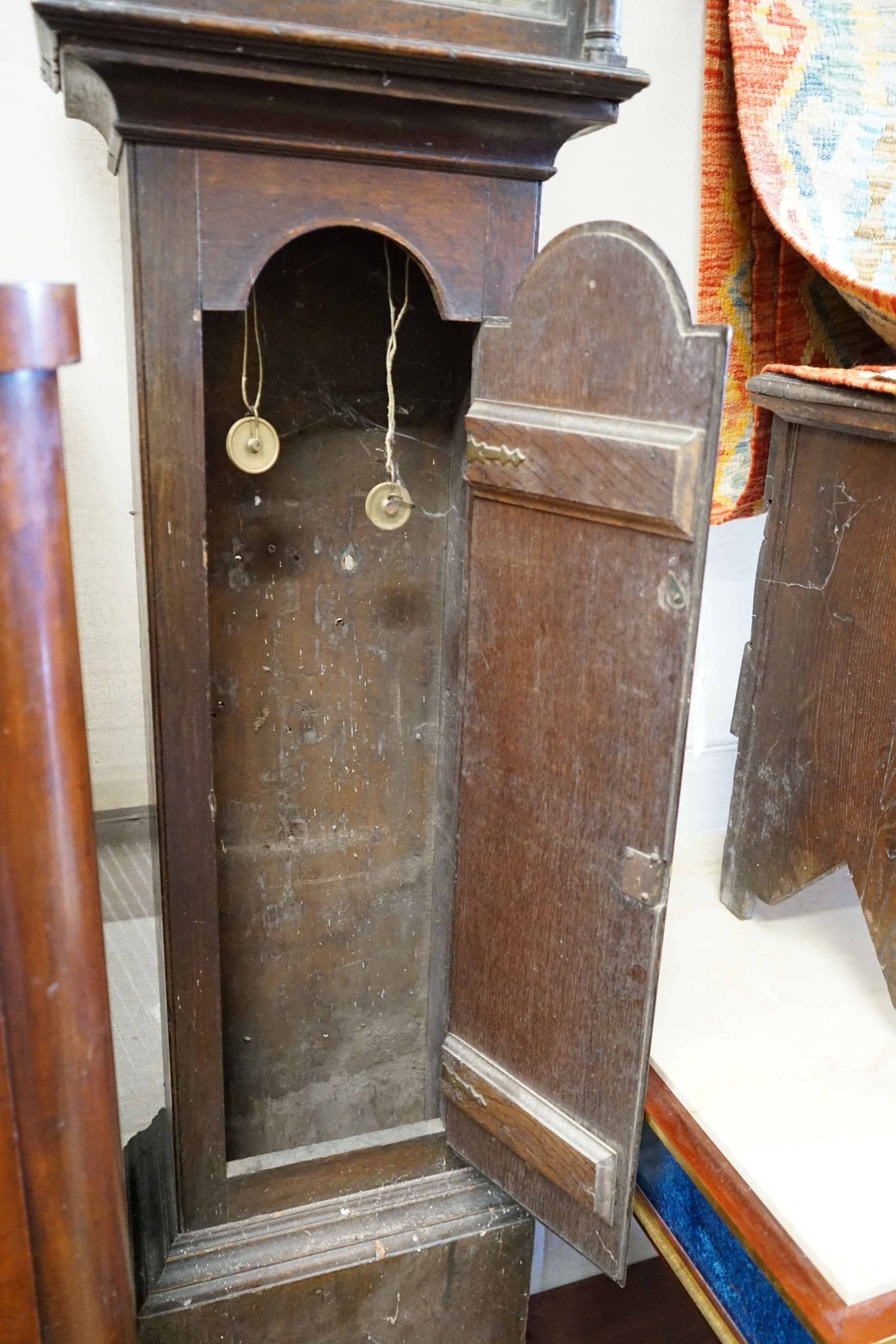 A George III oak 8 day moonphase longcase clock, marked Edward Sunders, Poole, height 217cm